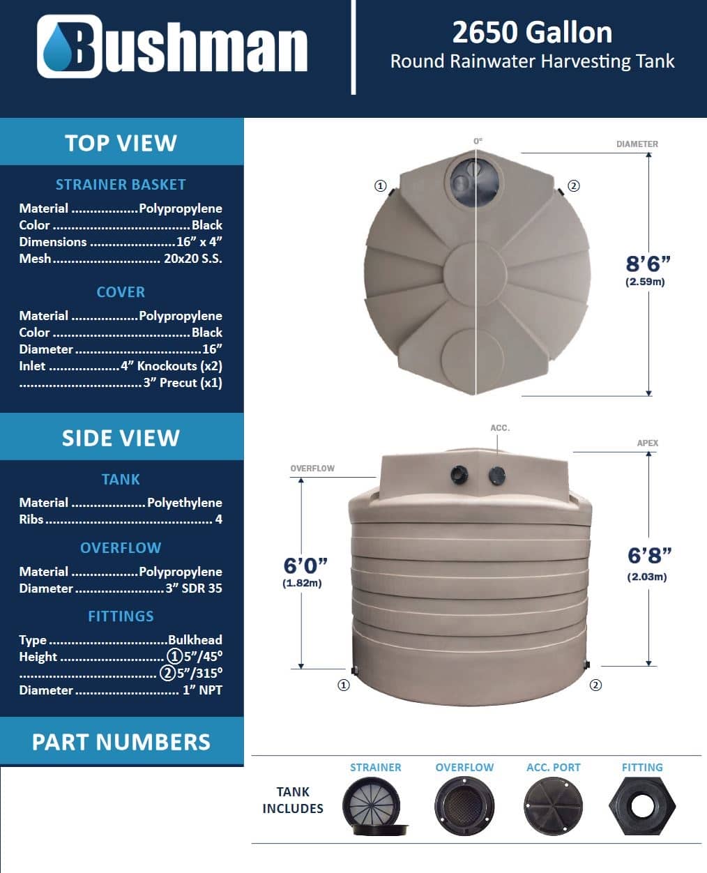 Bushman Rainwater Tank - 2650 Gallon