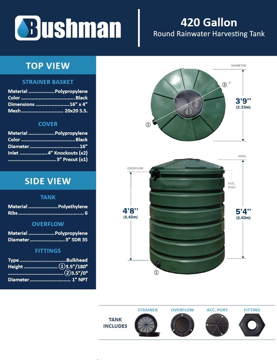 Bushman Rainwater Tank - 420 Gallon